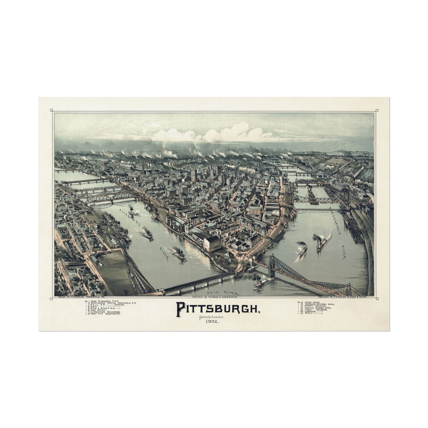Vintage Pittsburgh Aerial Map Print