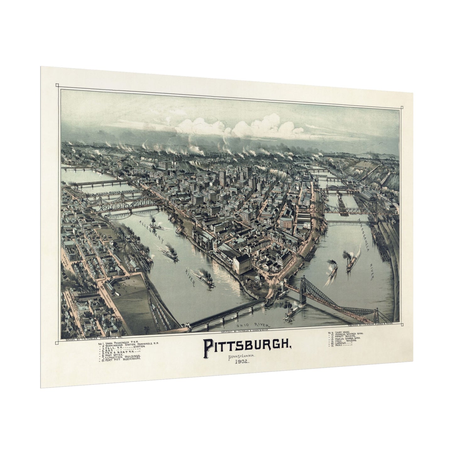 Vintage Pittsburgh Aerial Map Print