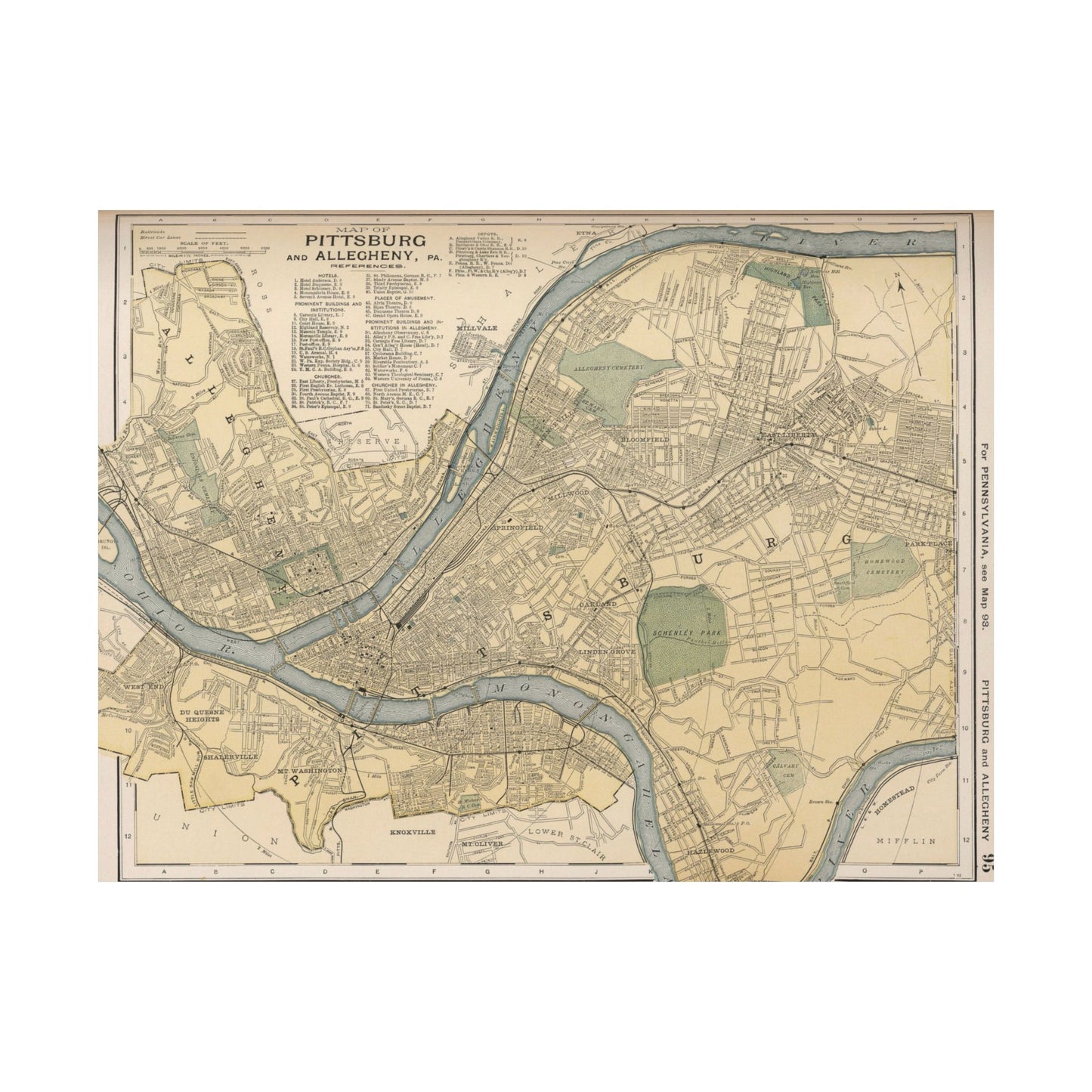Vintage Pittsburgh Historic Map Print