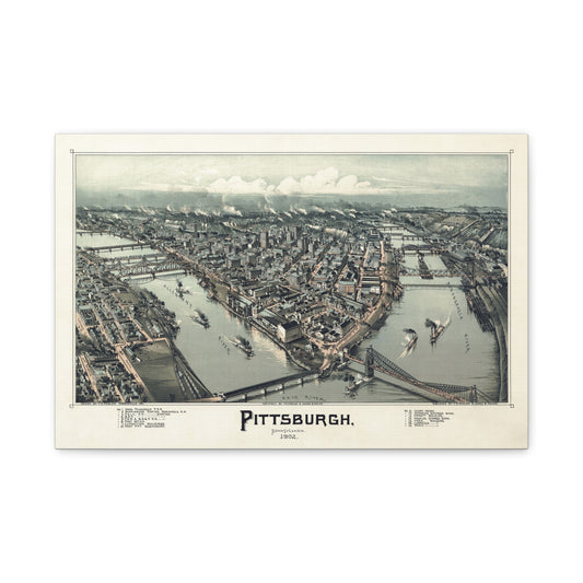 Vintage Pittsburgh 1900s Map Canvas Print