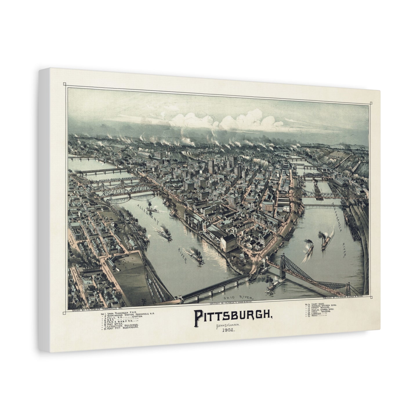 Vintage Pittsburgh 1900s Map Canvas Print