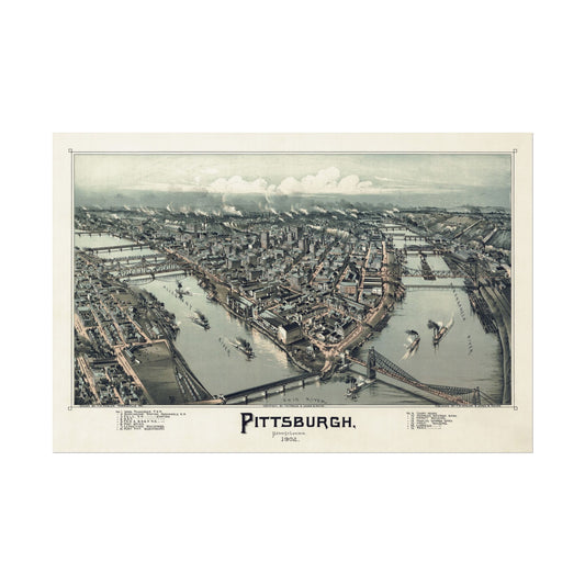 Vintage Pittsburgh Aerial Map Print
